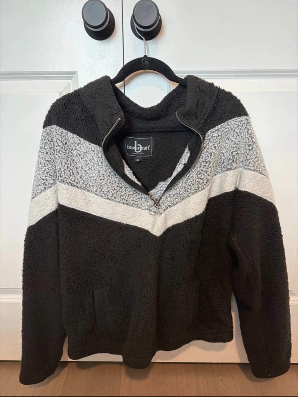 Black and Gray Sherpa Quarter-Zip Sweater